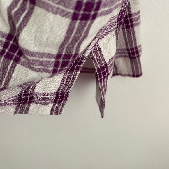 𝅺BP Casual Plaid Crop Boxy Short Sleeve Camp Shirt Large White Purple NWT - Picture 6 of 8